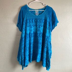 Johnny Was blue rayon embroidered tunic